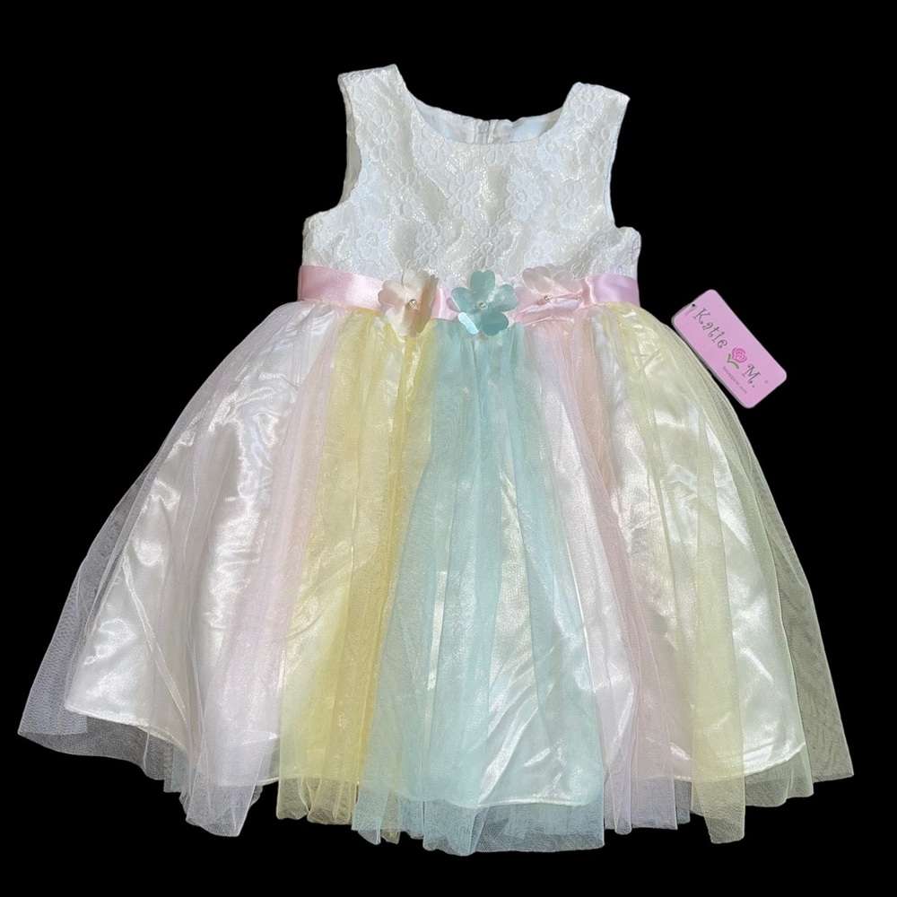 Katie M. Girl’s Dress Tutu Child Size 5 Lace Ivory Pink Yellow NWT